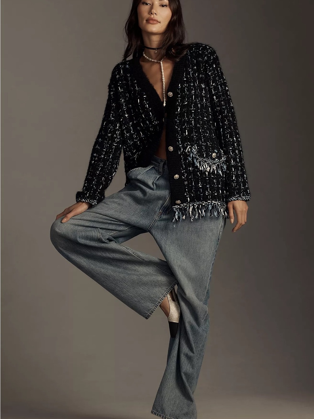 By Anthropologie Tweed Fringe
Cardigan Sweater Small